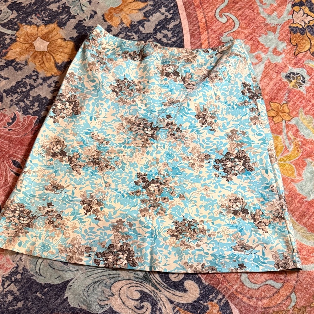 Talbots Floral A-Line Skirt - Sky Blue and Chocolate